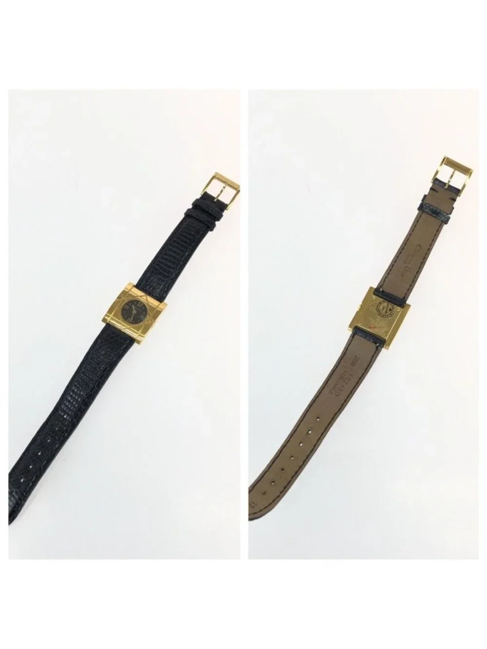 Dior Vintage Cannage Cool Carre Black Gold Stainless Steel Leather Watch